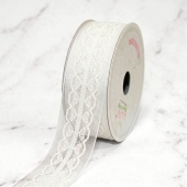1 1/2" SCALLOPED HEART LACE OVERLAY MESH RIBBON-10 YDS (White)