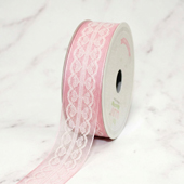 1 1/2" SCALLOPED HEART LACE OVERLAY MESH RIBBON-10 YDS (Pink)