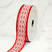1 1/2" SCALLOPED HEART LACE OVERLAY MESH RIBBON-10 YDS (Red)
