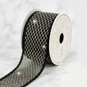 2 1/2" METALLIC DIAMOND MESH RIBBON-10 YDS (Black/Silver)