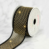 2 1/2" METALLIC DIAMOND MESH RIBBON-10 YDS (Black/Gold)