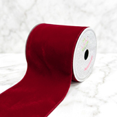 4" WIRED DECORATIVE VELVET RIBBON-5 YDS (Red)