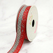 7/8" GLITTER SPARKLE SANDS GROSGRAIN-10 YDS (Red/Silver)