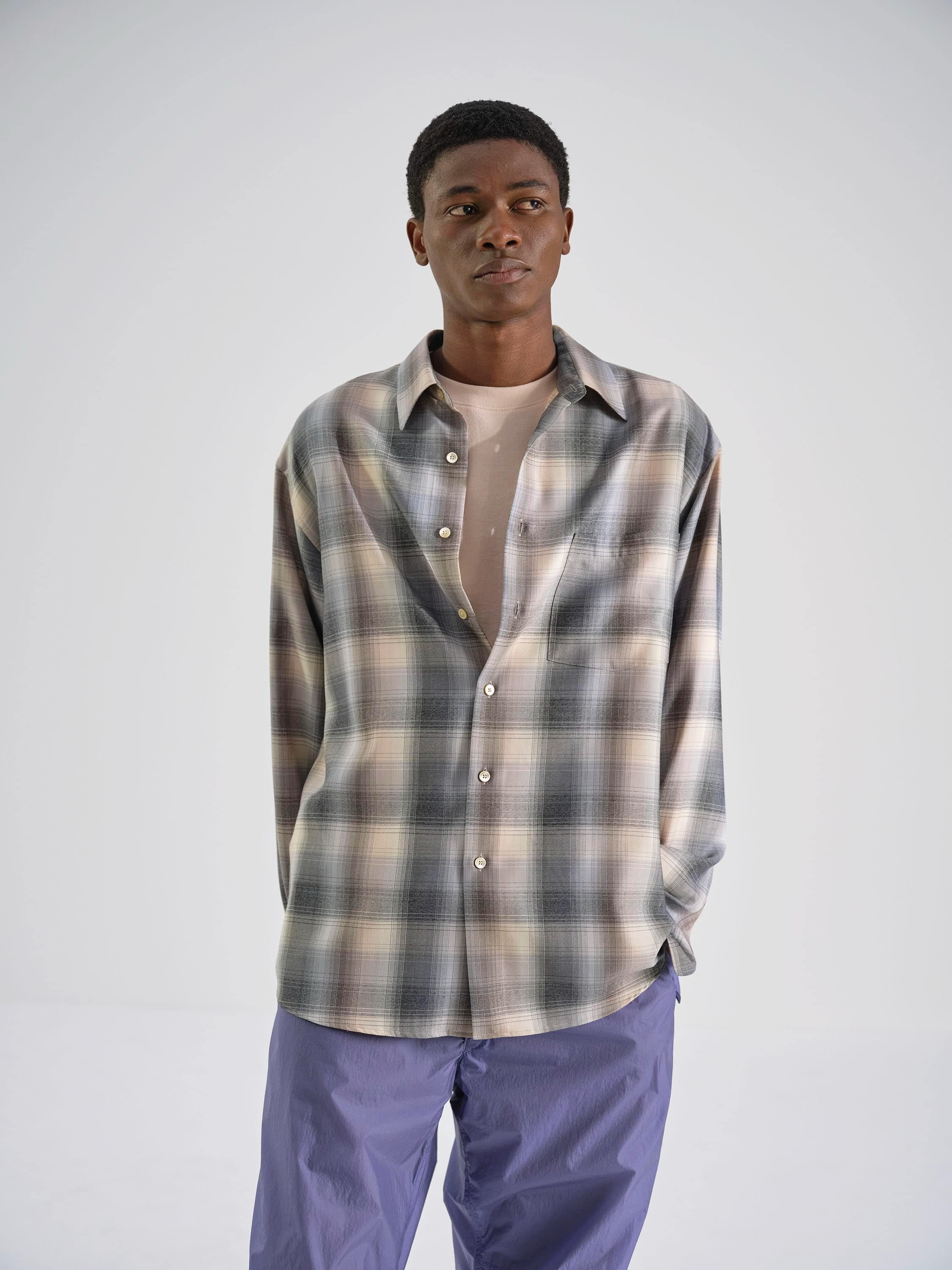 super light wool check shir man greyt in wool - AURALEE - d — 2 