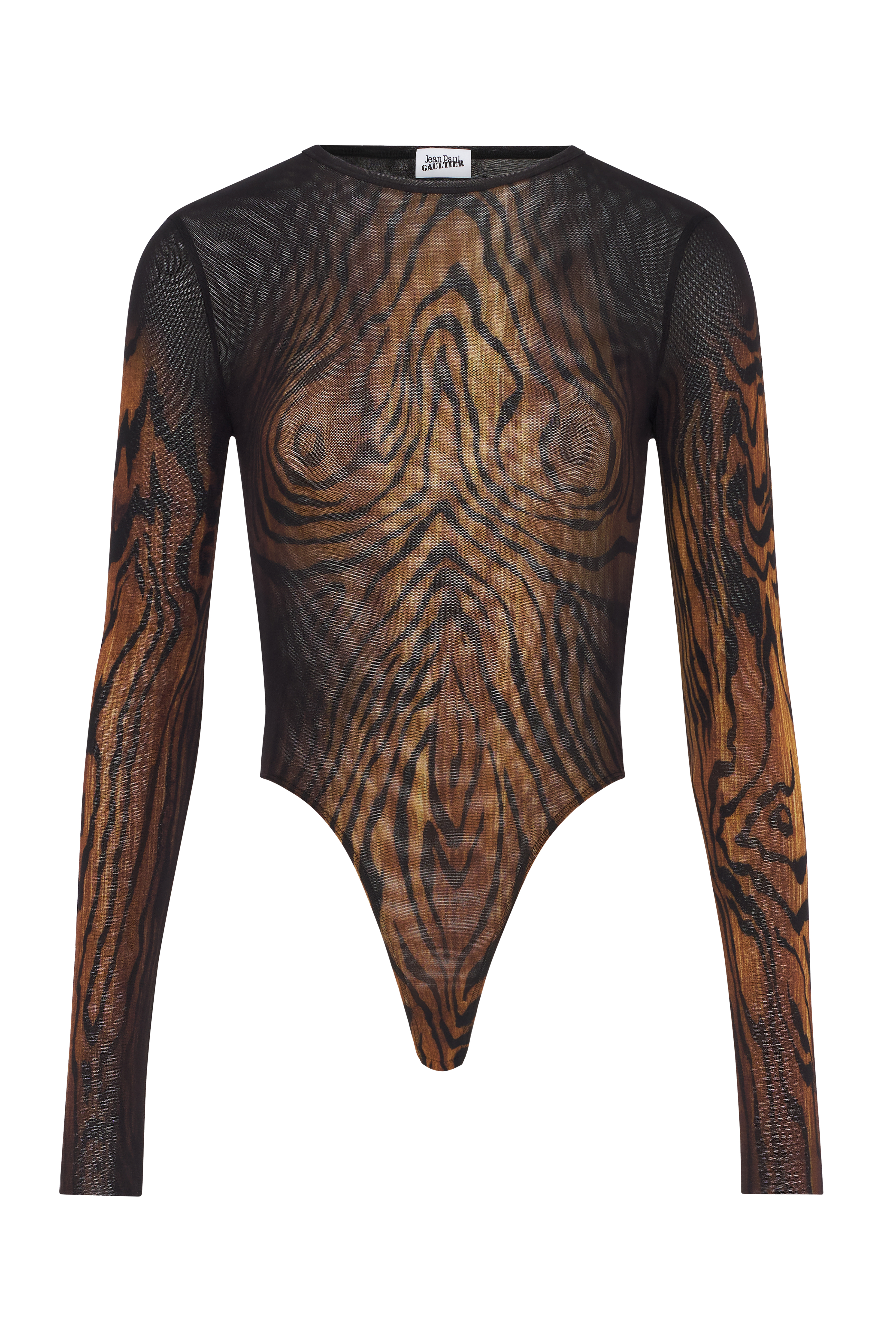 Jean Paul Gaultier Abstract Pattern Crew Neck Long Sleeve Bodysuit In Brown
