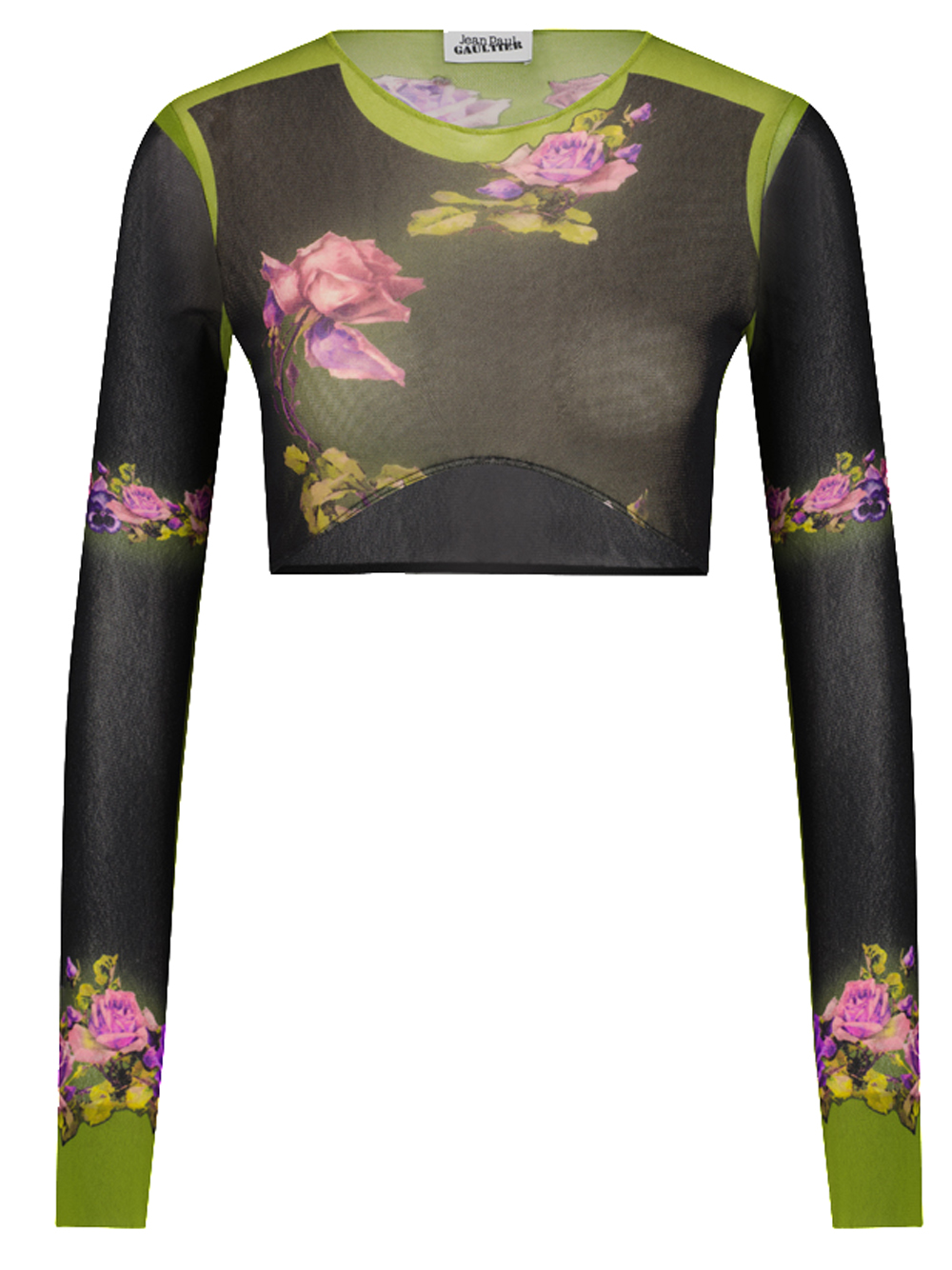 JEAN PAUL GAULTIER TOP FLEUR PETIT GRAND WOMAN BLACK AND GREEN IN POLYAMIDE