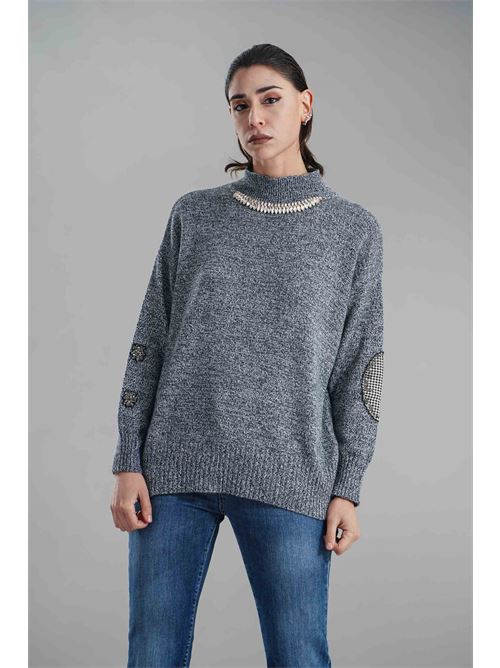 Maglia in misto lana brand unique | BUW24022BLU DENIM