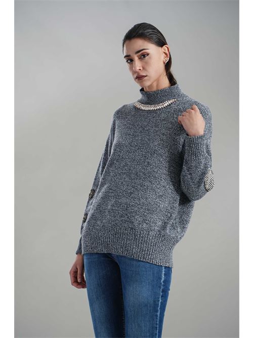 Maglia in misto lana brand unique | BUW24022BLU DENIM