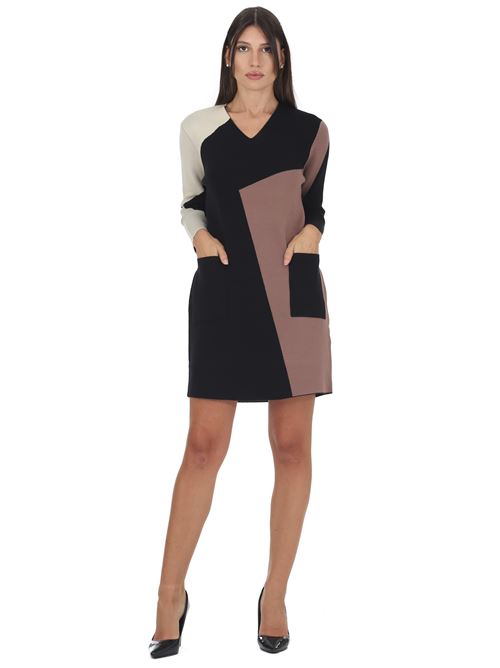 Abito in viscosa elastico LANACAPRINA | LC9032NERO/CAMMELLO