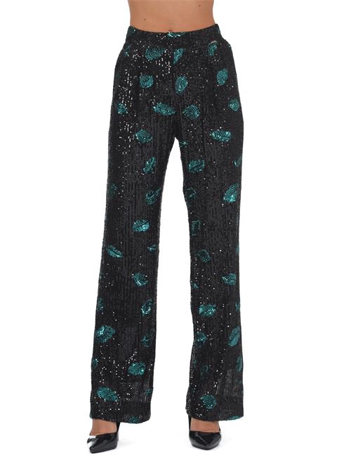 Pantalone in paillettes elastico Nualy | I23N5148NERO
