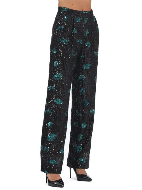 Pantalone in paillettes elastico Nualy | I23N5148NERO