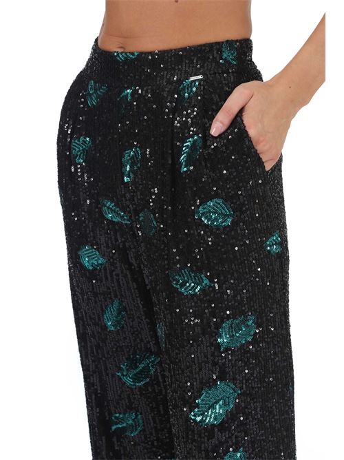 Pantalone in paillettes elastico Nualy | I23N5148NERO