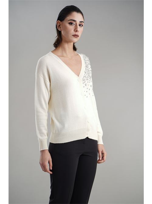 Cardigan con strass Love To Love by Gai Mattiolo | LV2060PANNA