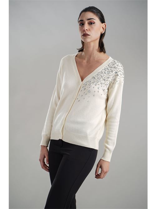 Cardigan con strass Love To Love by Gai Mattiolo | LV2060PANNA