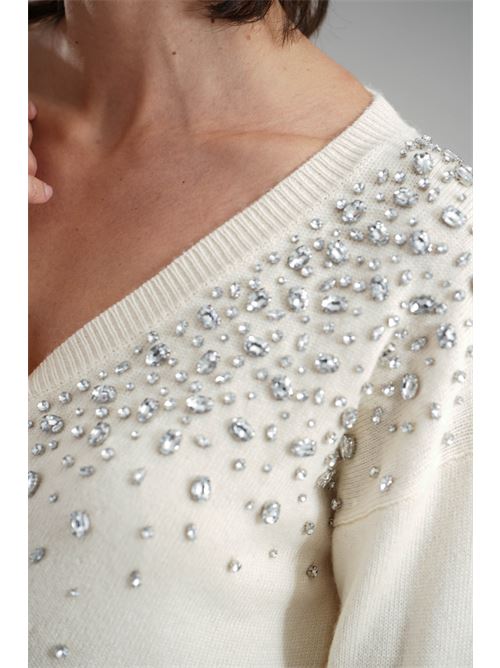 Cardigan con strass Love To Love by Gai Mattiolo | LV2060PANNA