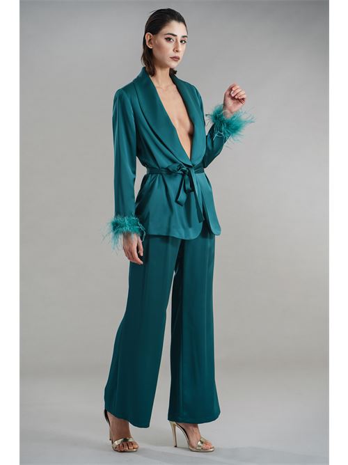 Pantalone palazzo in raso Nualy | I25N5411VERDE BOSCO