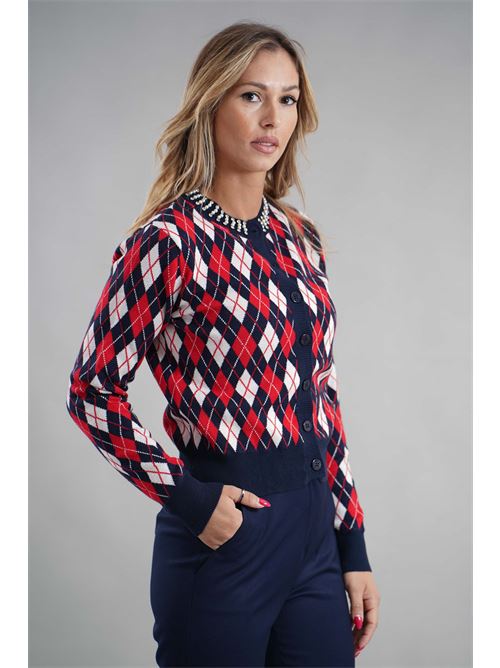 Cardigan in viscosa con strass Try Me | 5059ROSSO/BLU/PANNA