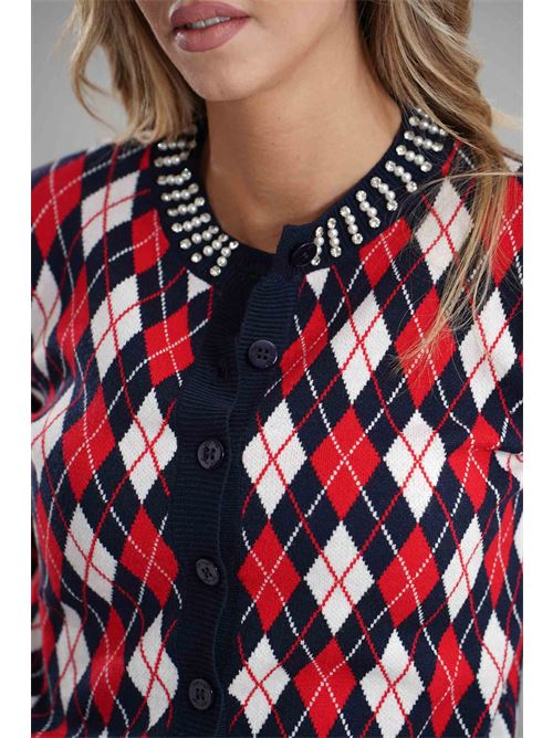 Cardigan in viscosa con strass Try Me | 5059ROSSO/BLU/PANNA
