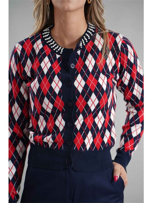Cardigan in viscosa con strass Try Me | 5059ROSSO/BLU/PANNA