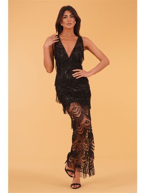 Abito lungo con paillettes Allure Evening | A4727BLACK