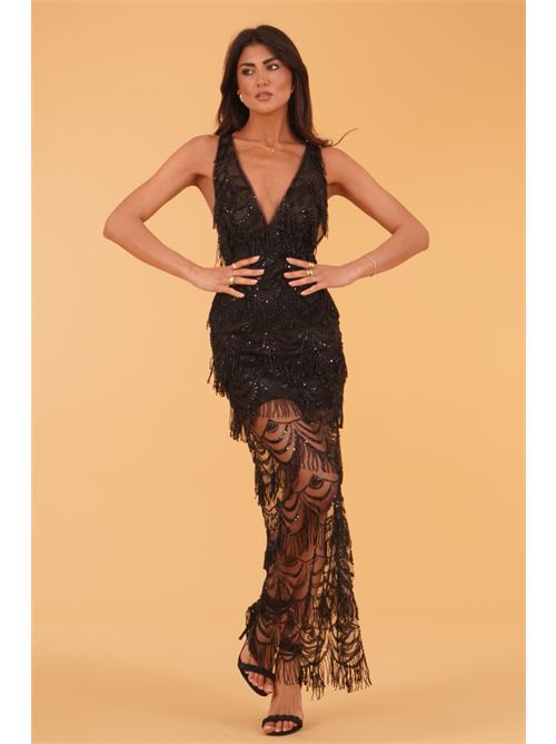 Abito lungo con paillettes Allure Evening | A4727BLACK