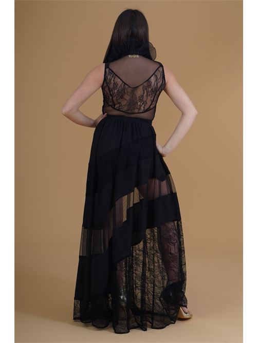 Abito in pizzo e georgette Babylon | EL0707NERO
