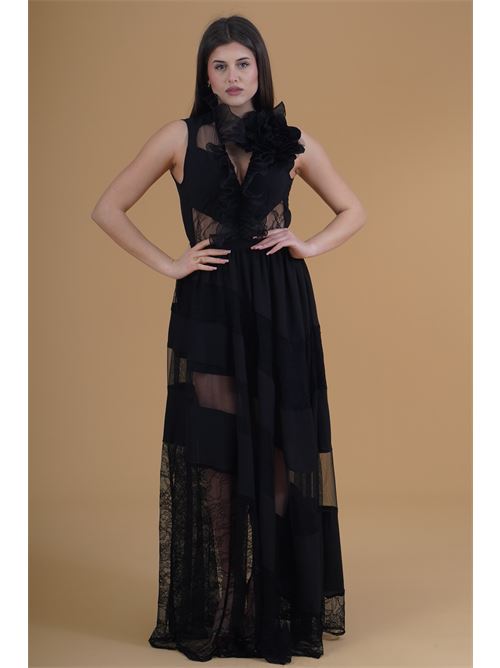Abito in pizzo e georgette Babylon | EL0707NERO