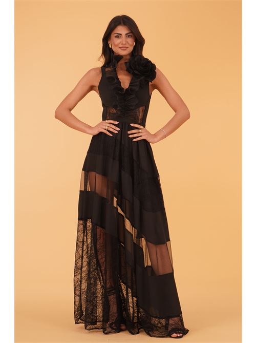 Abito in pizzo e georgette Babylon | EL0707NERO