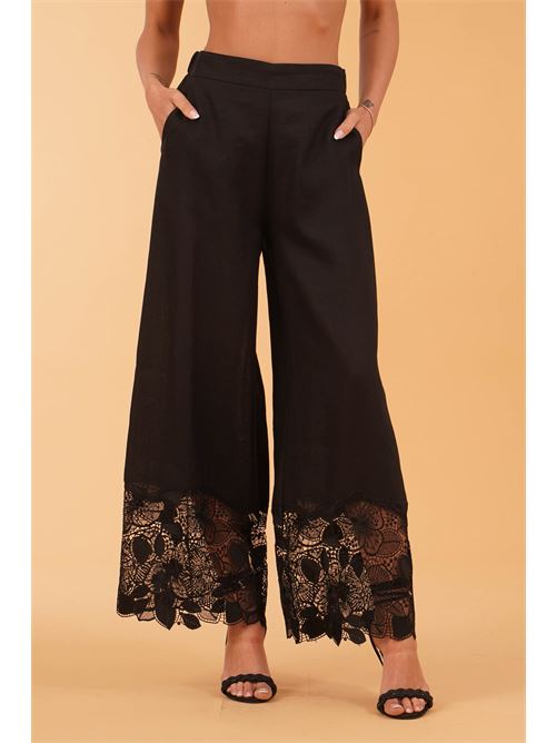 Pantalone palazzo in lino Clips | E2269742NERO
