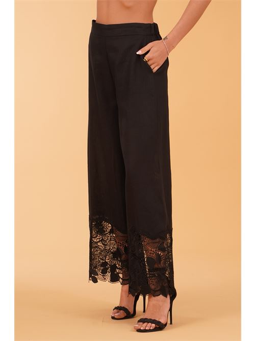 Pantalone palazzo in lino Clips | E2269742NERO