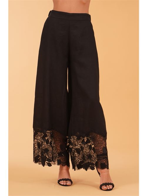 Pantalone palazzo in lino Clips | E2269742NERO