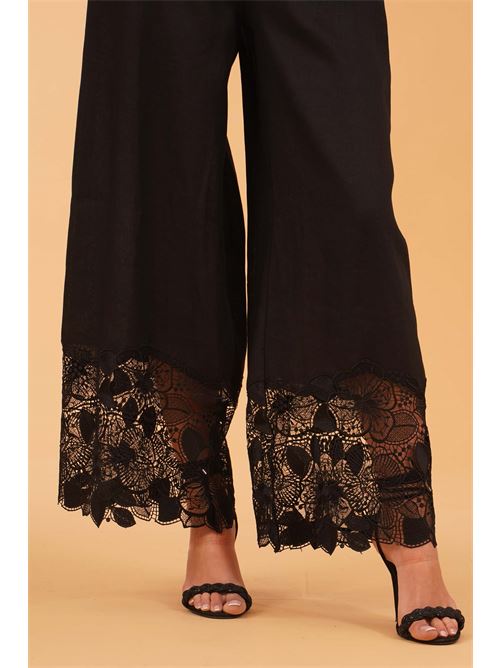 Pantalone palazzo in lino Clips | E2269742NERO