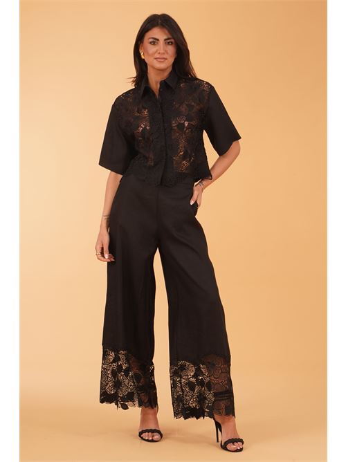 Camicia cropped in lino Clips | E3829742NERO