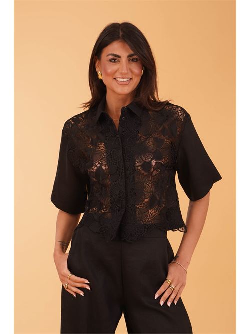 Camicia cropped in lino Clips | E3829742NERO
