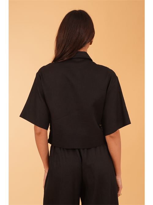 Camicia cropped in lino Clips | E3829742NERO