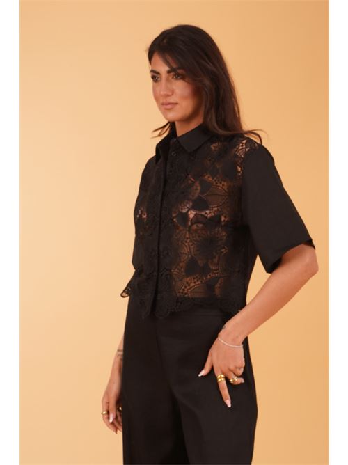 Camicia cropped in lino Clips | E3829742NERO