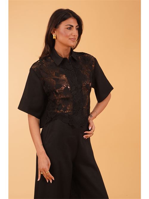 Camicia cropped in lino Clips | E3829742NERO