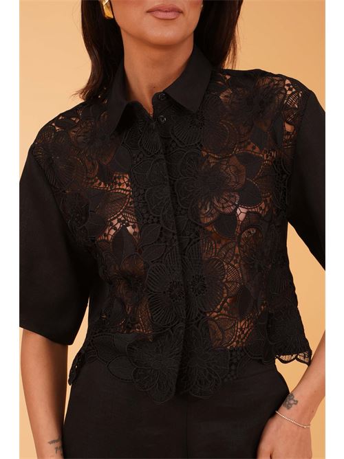 Camicia cropped in lino Clips | E3829742NERO