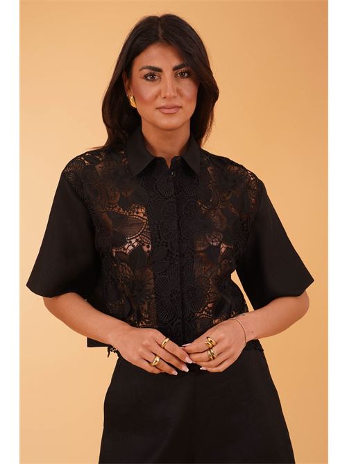 Camicia cropped in lino Clips | E3829742NERO