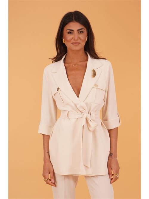 Giacca sariana in crepe GM by Gai Mattiolo | GM3785BURRO