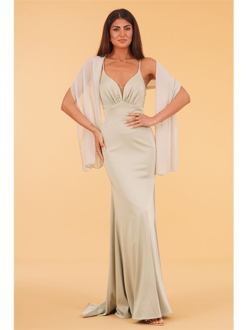 Abito lungo in raso Kuea | KV099VERDE OLIVA