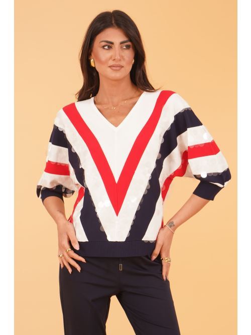 Maglia in viscosa con paillettes LAFTY.LIE | 50V133BLU/BIANCO/ROSSO
