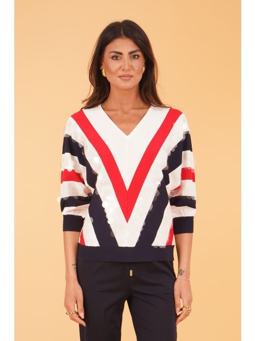 Maglia in viscosa con paillettes LAFTY.LIE | 50V133BLU/BIANCO/ROSSO