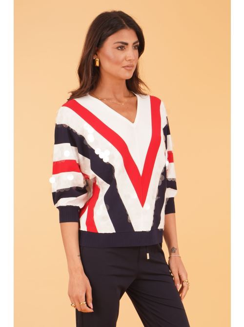 Maglia in viscosa con paillettes LAFTY.LIE | 50V133BLU/BIANCO/ROSSO