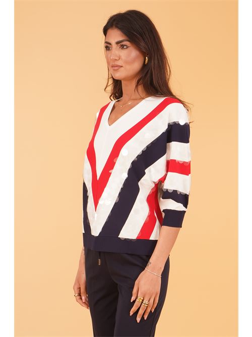 Maglia in viscosa con paillettes LAFTY.LIE | 50V133BLU/BIANCO/ROSSO