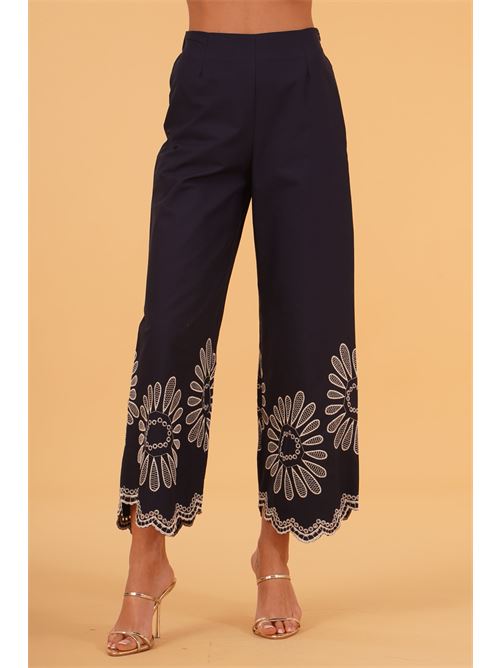 Pantalone in cotone con ricami LAFTY.LIE | 56Q310BLU