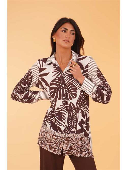 Camicia in viscosa fantasia Love To Love by Gai Mattiolo | LT413FOGLIE/SAFARI