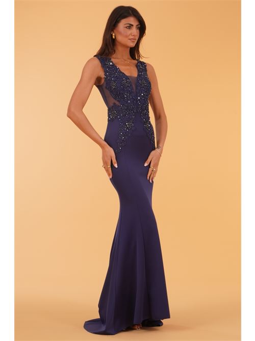 Abito lungo con macrame' e corallini The Dress London | GLADIOLUSBLU NAVY