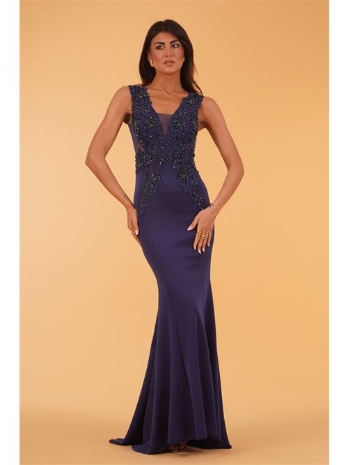 Abito lungo con macrame' e corallini The Dress London | GLADIOLUSBLU NAVY