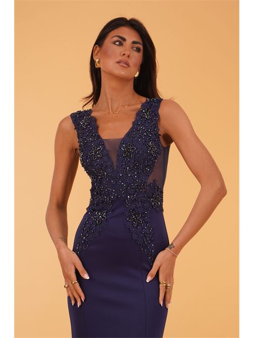 Abito lungo con macrame' e corallini The Dress London | GLADIOLUSBLU NAVY